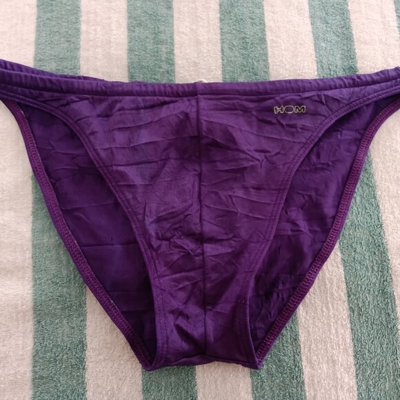 RARE VINTAGE 1" HOM SWIM BRIEF, SIZE 34", PURPLE CRINKLED PATTERN (NWOT) - Picture 1 of 8